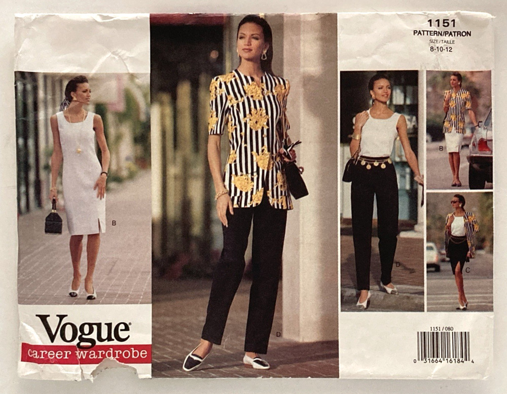 Vogue 1151 Pattern Career Wardrobe Jacket Dress Top Skirt Pants Sz 8-12 UC 90s